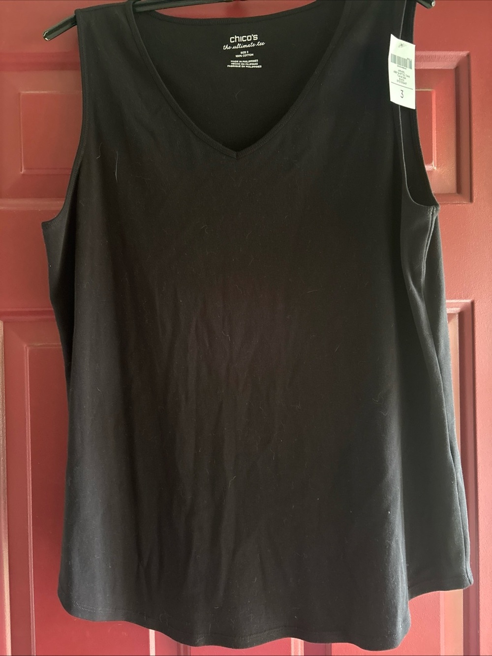Chico's Ultimate Tee Abby Black V-Neck Sleeveless Tank 100% Cotton